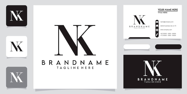 Vector de diseño de logotipo de tipografía de letra inicial nk o kn con vector premium de diseño de tarjeta de visita