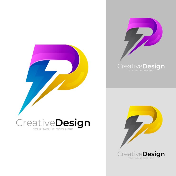 Vector vector de diseño de logotipo y trueno p, logotipos de voltaje