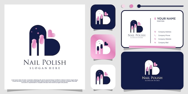 Vector de diseño de logotipo de uñas de belleza con estilo único creativo Vector Premium