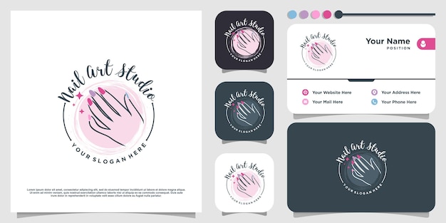 Vector de diseño de logotipo de uñas de belleza con estilo único creativo Vector Premium