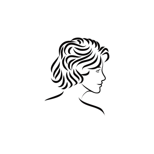 vector de diseño de logotipo de vista lateral de dama joven ondulada de pelo corto