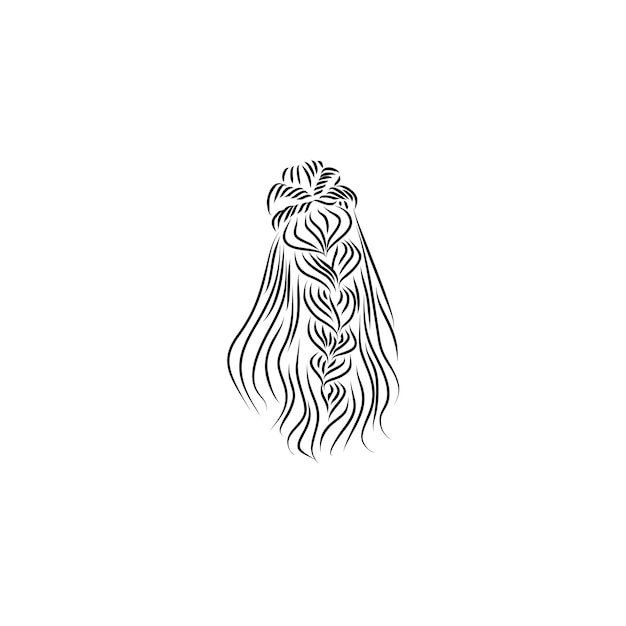 Vector de diseño de logotipo de vista posterior de mujer trenzada de cabello largo