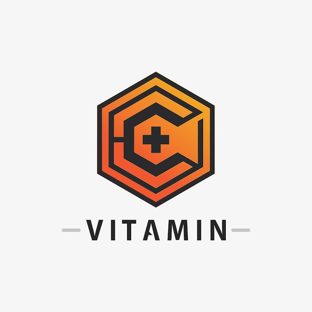 Vector de diseño de logotipo de vitamina C Vector de icono de salud y nutrición