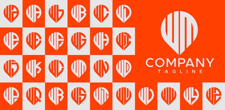Vector vector de diseño de logotipo wm w de letra de punto de pin moderno.