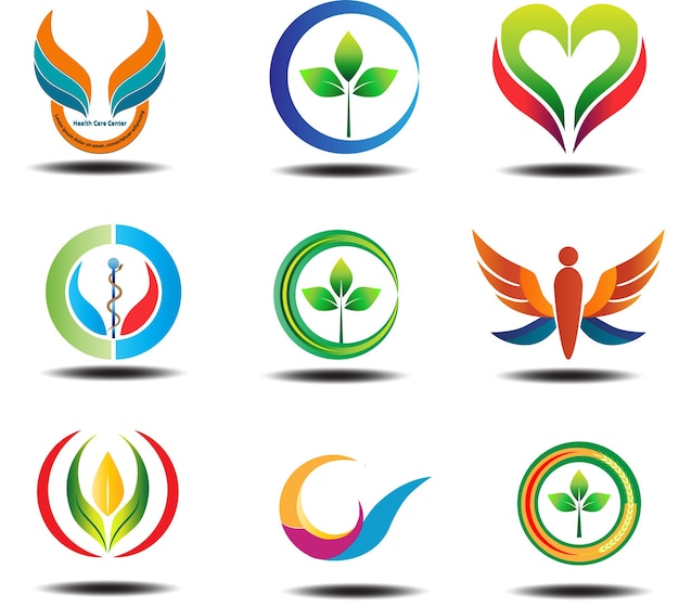 Vector de diseño de logotipos creativos múltiples para el cuidado de la salud