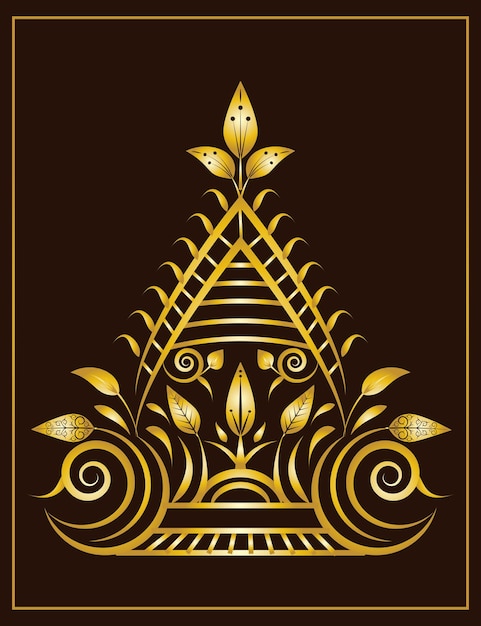 Vector de diseño de marco de borde de adorno floral dorado de nuevo estilo en marrón oscuro