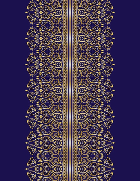 Vector de diseño de marco de borde de adorno floral elegante dorado en color azul marino