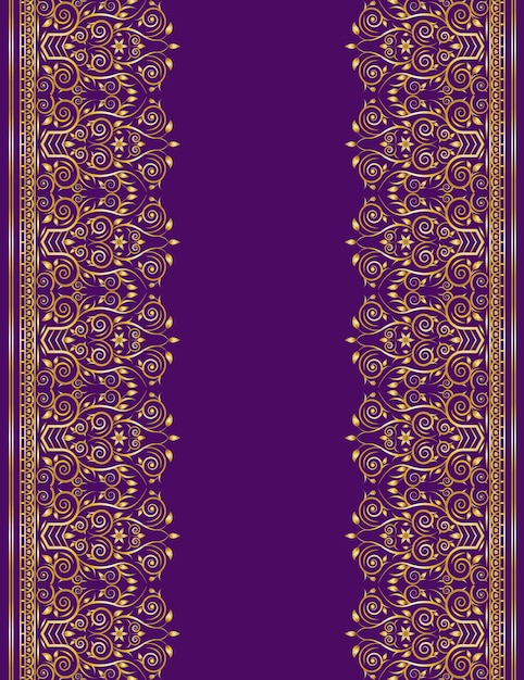 Vector de diseño de marco de borde de adorno floral elegante dorado doble en color violeta piruleta