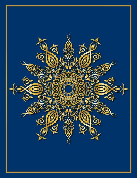 Vector de diseño de marco de borde de ornamento floral de círculo dorado en color zafiro
