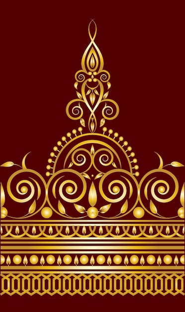 Vector de diseño de marco de borde de ornamento floral dorado abstracto en color rojo oscuro sólido