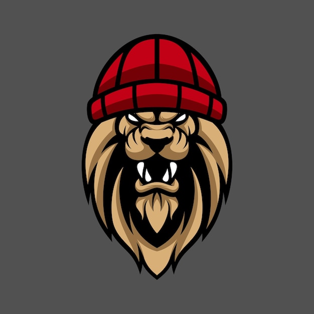Vector de diseño de mascota de sombrero de gorro de león
