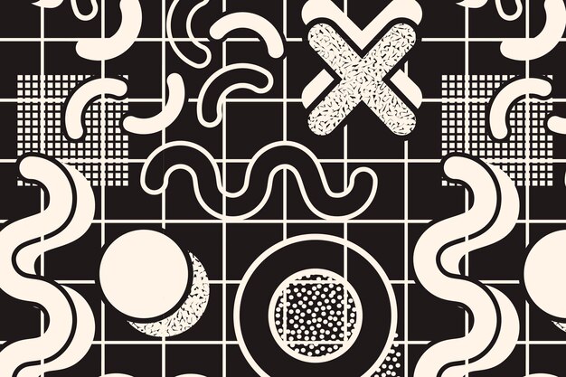 Vector de diseño negro estético de fondo con patrón sin costuras de Memphis