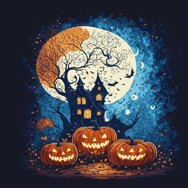 Vector diseño de la noche de Halloween con calabaza