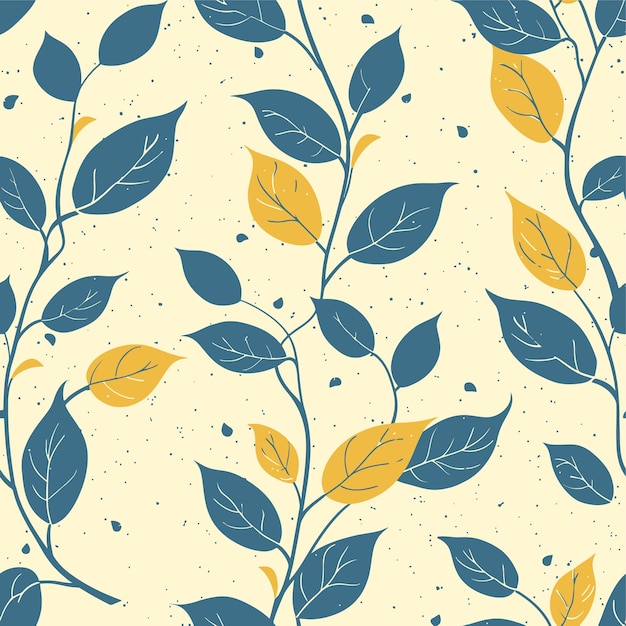 Vector diseño de patrón sin costuras textura un papel tapiz floral amarillo y azul con hojas y burbujas