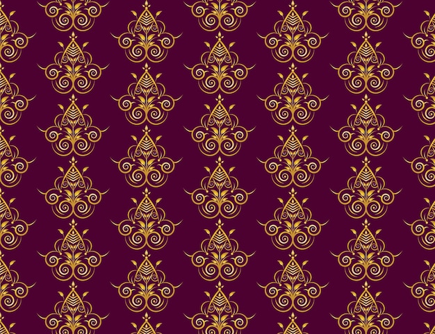 Vector de diseño de patrón de marco de borde de ornamento floral dorado hermoso horizontal en color rosa oscuro