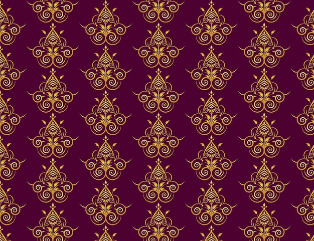 Vector de diseño de patrón de marco de borde de ornamento floral dorado hermoso horizontal en color rosa oscuro