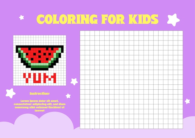 vector de diseño plano Coloración de píxeles de frutas para niños imprimibles