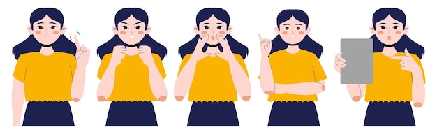 Vector de diseño plano del conjunto de personajes de postura femenina