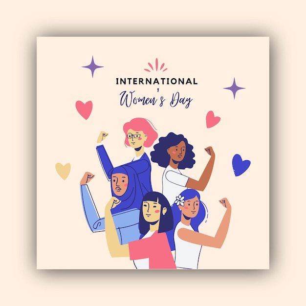 Vector diseño plano día internacional de la mujer post de poder de la niña vector post de empoderamiento de las mujeres