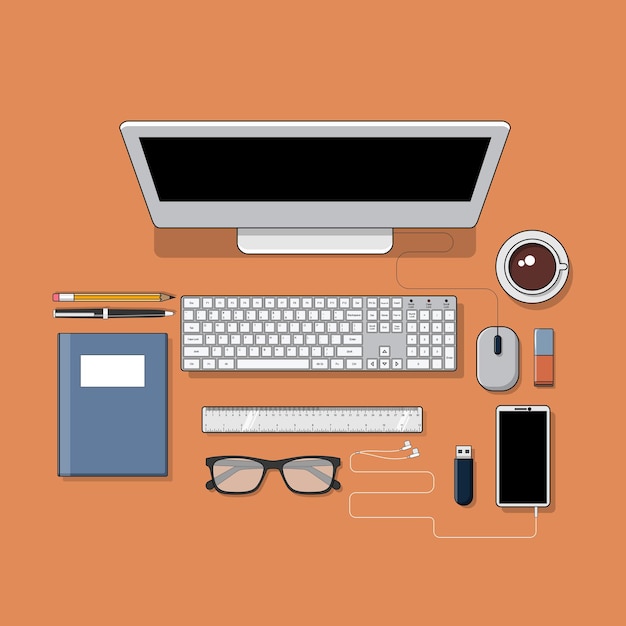 Vector de diseño plano de escritorio de oficina