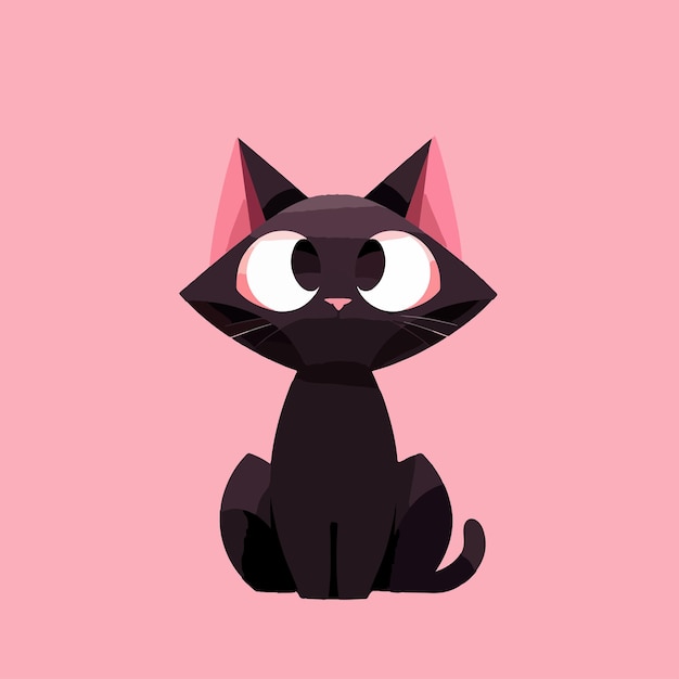 Vector de diseño plano de ilustración de gato negro de dibujos animados lindo kawaii