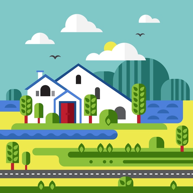 Vector de diseño plano del paisaje agrícola