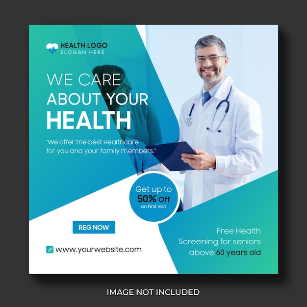 Vector de diseño de plantilla de anuncios web de publicación de Instagram de redes sociales de atención médica