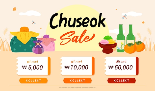Vector de diseño de plantilla de cupón de cupón de regalo de venta de Chuseok