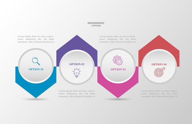 Vector de diseño de plantilla gráfica de información de 4 pasos o opciones para la presentación de negocios