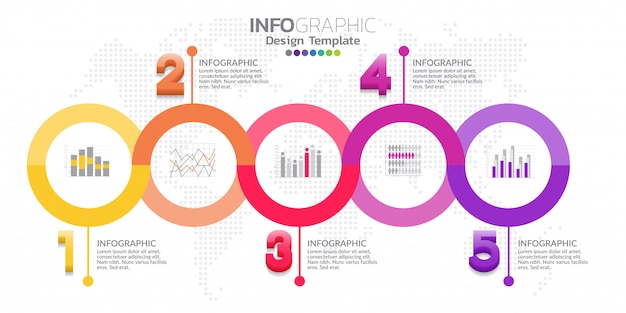 Vector de diseño de plantilla de infografía cinco pasos timeline