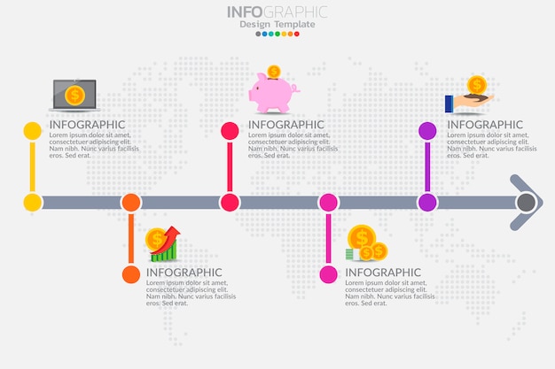 Vector de diseño de plantilla de infografía cinco pasos timeline