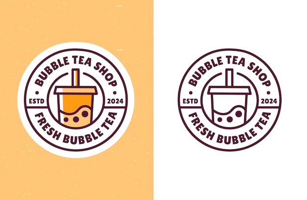 Vector de diseño de plantilla de insignia del logotipo de la tienda de té de burbujas