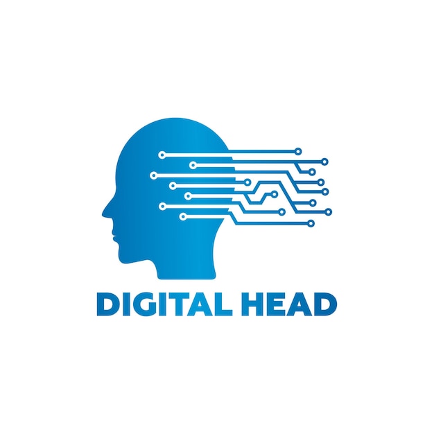 Vector de diseño de plantilla de logotipo de cabeza digital, emblema, concepto de diseño, símbolo creativo, icono