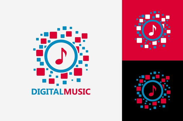 Vector de diseño de plantilla de logotipo de música digital de píxeles, emblema, concepto de diseño, símbolo creativo, icono