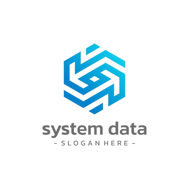 Vector de diseño de plantilla de logotipo del sistema de datos de la letra s hexágono