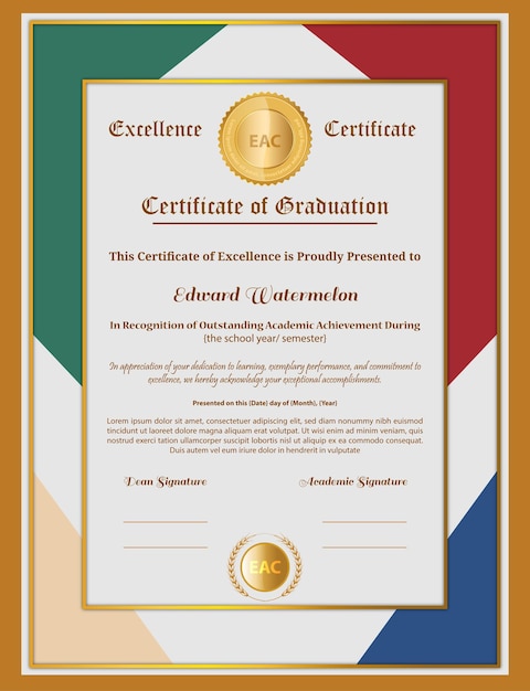 Vector de diseño de plantillas de diseño de certificados de graduación multicolores verticales