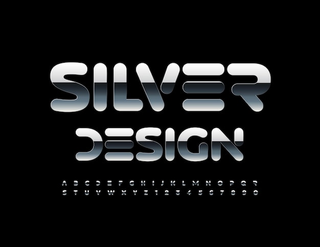 Vector diseño de plata alfabeto conjunto fuente de hierro brillante letras y números abstractos metálicos