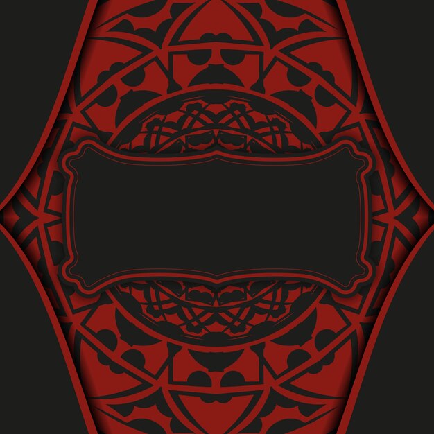 Vector Diseño de postal de color negro-rojo con adornos abstractos. Diseño de tarjeta de invitación con espacio para texto y patrones vintage.