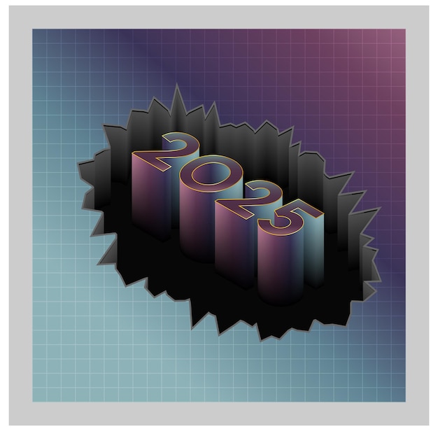 El vector de diseño de póster cuadrado de 3d 2025 la tipografía de letras sale de Kerf