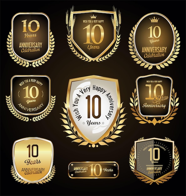Vector de diseño retro dorado aniversario estilo vintage 10 años