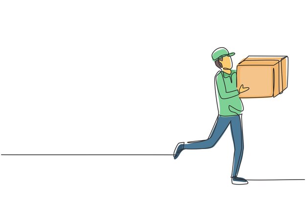 Vector de diseño de servicio de entrega en línea de comercio electrónico con paquete de mensajería de una sola línea