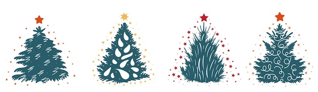 Vector de diseño de silueta de acuarela de árboles de Navidad aislado