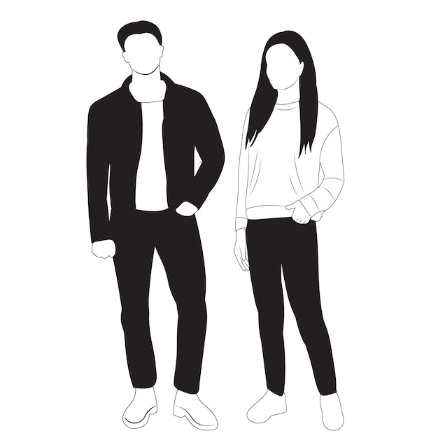 Vector de diseño de silueta blanco y negro de hombre y mujer aislado