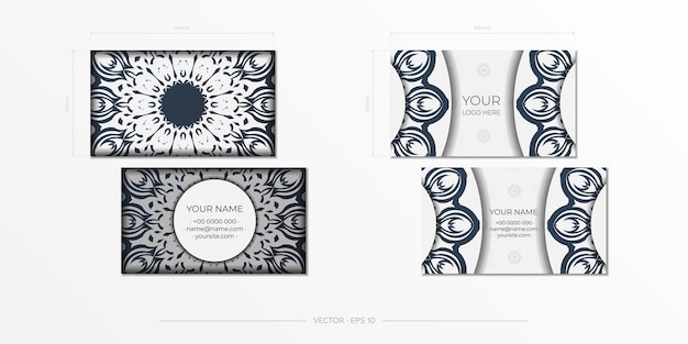 Vector diseño de tarjeta de visita de color blanco con adorno vintage negro. tarjetas de visita elegantes con motivos griegos.