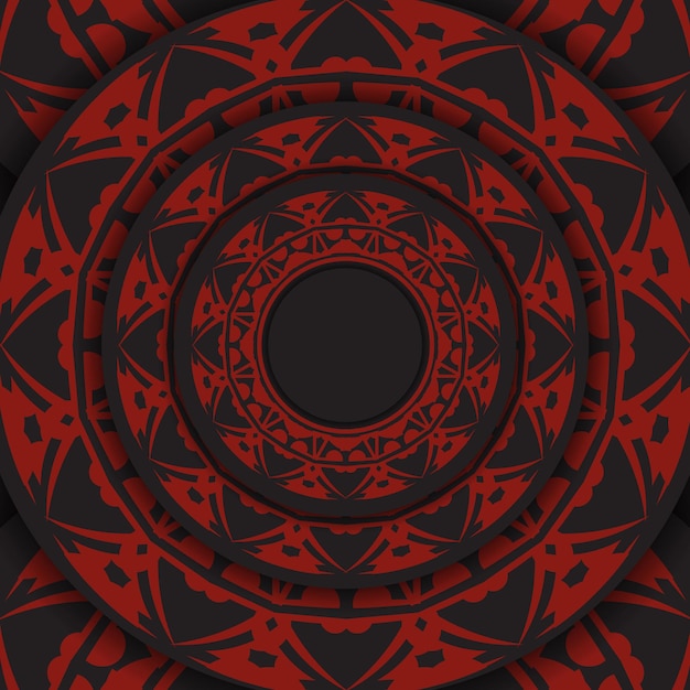 Vector diseño de tarjeta de visita negro listo para imprimir con patrones griegos rojos. plantilla de tarjeta de visita con lugar para el texto y adornos abstractos.