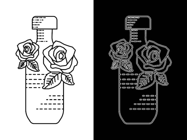 Vector vector de diseño de tatuaje de flor y botella