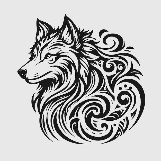 Vector vector de diseño de tatuaje de lobo negro tribal