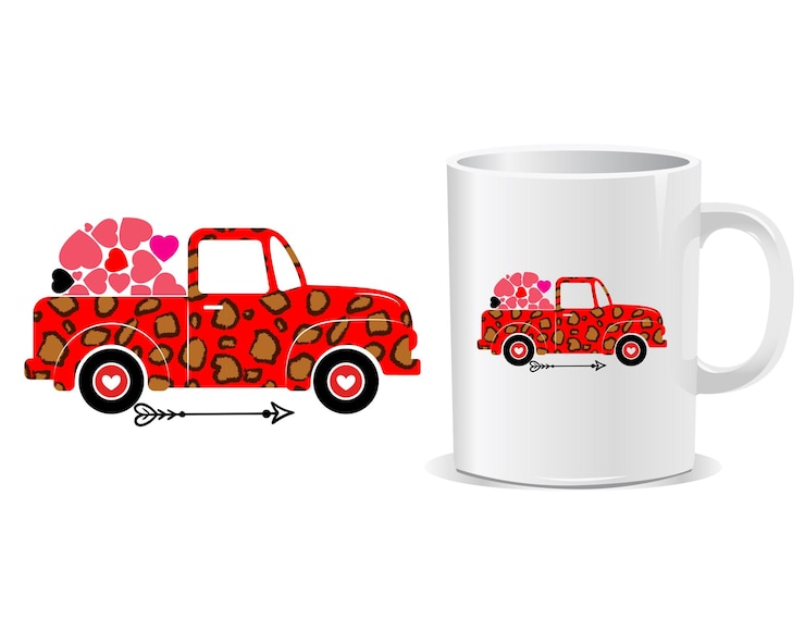 Vector vector de diseño de taza de corazón camión feliz día de san valentín
