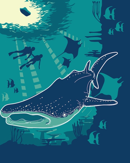 Vector de diseño de tiburón ballena bajo el agua