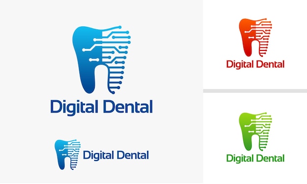 Vector de diseños de logotipo de tecnología dental digital, plantilla de logotipo de reparación dental, vector de diseños de logotipo de aparatos dentales